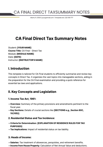 Free Ca Final Direct Tax Summary Notes Template to Edit Online