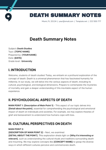 Free Death Summary Notes Template to Edit Online
