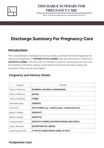 Free discharge summary for pregnancy Template to Edit Online