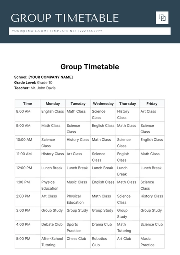 Free Group Timetable Template to Edit Online