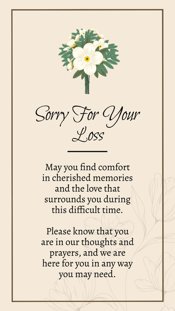 Free Condolence Card Regarding Sorry For Loss Template to Edit Online