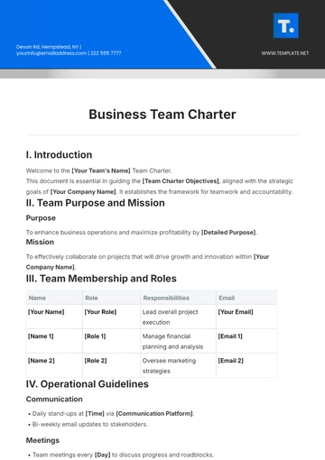 Free Business Team Charter Template to Edit Online