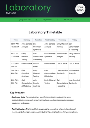 Free Laboratory Timetable Template to Edit Online | Template.net