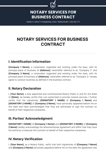 Free Notary Services for Business Contract Template to Edit Online