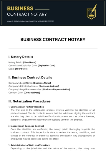 Free Business Contract Notary Template to Edit Online