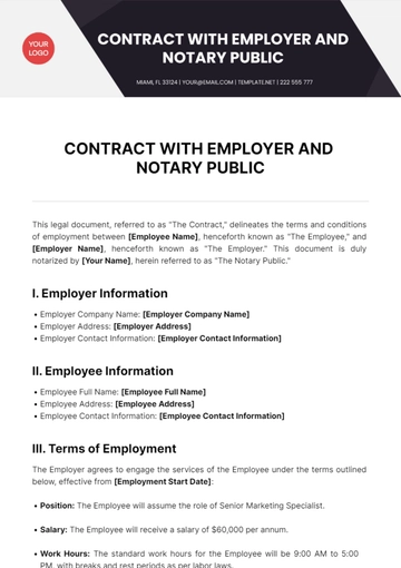Free Contract With Employer and Notary Public Template to Edit Online