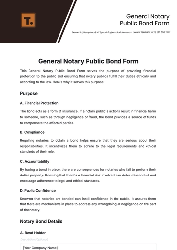 General Notary Public Bond Form Template - Edit Online & Download