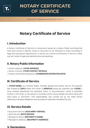 Free Notary Certificate Of Service Template to Edit Online
