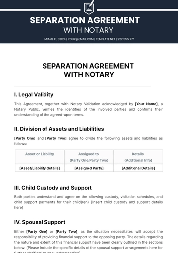Free Separation Agreement With Notary Template to Edit Online