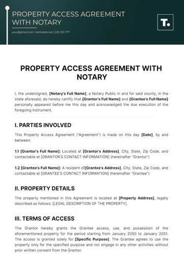 Free Property Access Agreement With Notary Template to Edit Online
