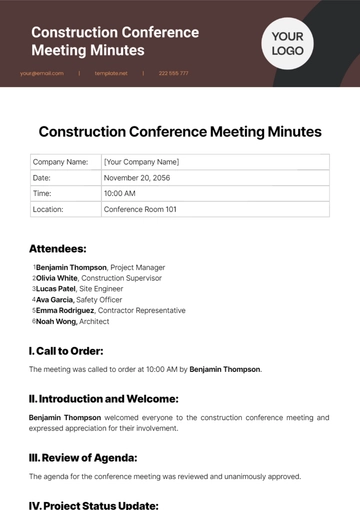 Free Construction Conference Meeting Minutes Template to Edit Online