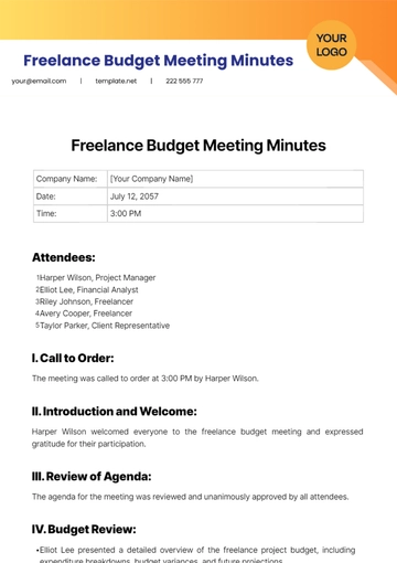 Free Freelance Budget Meeting Minutes Template to Edit Online