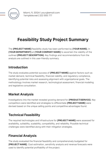 Free Feasibility Study Project Summary Template to Edit Online