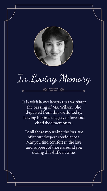 Free Death Announcement Condolence Post Template to Edit Online
