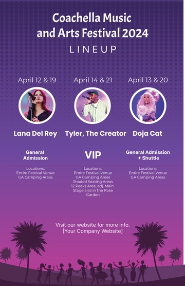 Free Coachella Tickets, Lineup & Locations Template to Edit Online