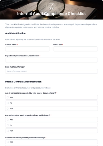 Free Internal Audit Compliance Checklist Template & AI Maker