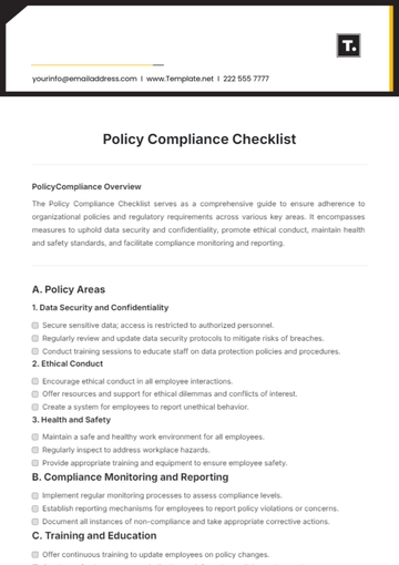 Free Policy Compliance Checklist Template to Edit Online