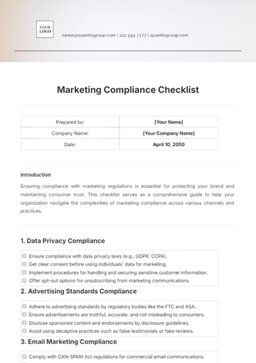 Free Marketing Compliance Checklist Template to Edit Online