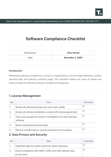 Free Software Compliance Checklist Template to Edit Online