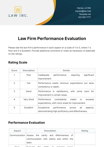 Free Law Firm Performance Evaluation Template to Edit Online