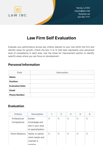 Free Law Firm Self Evaluation Template to Edit Online