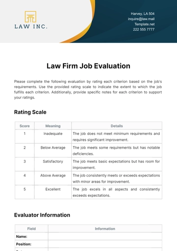 Free Law Firm Job Evaluation Template to Edit Online
