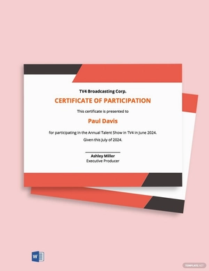 Editable Talent Show Participation Certificate Template