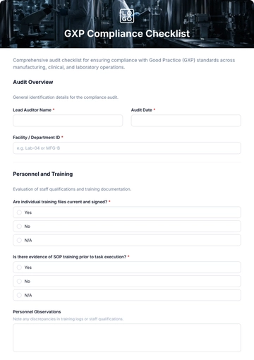 Free GXP Compliance Checklist Template & AI Maker