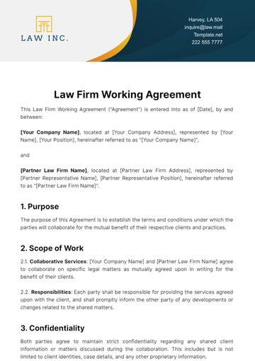 Free Law Firm Working Agreement Template to Edit Online