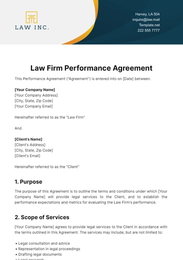 Free Law Firm Performance Agreement Template to Edit Online
