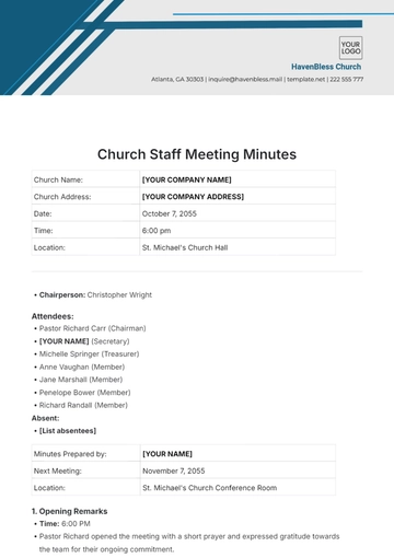 Free Church Staff Meeting Minutes Template to Edit Online