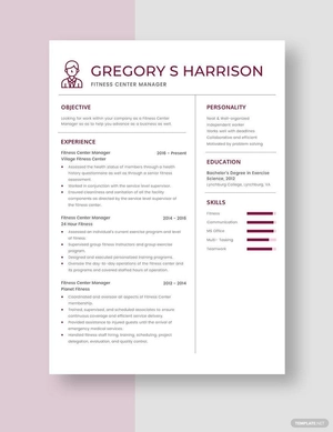 Fitness Center Manager Resume