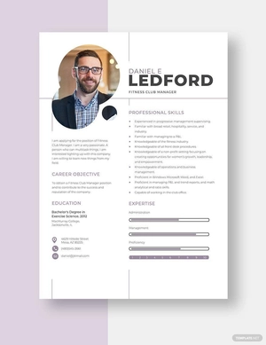 Fitness Club Manager Resume
