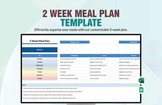 2 Week Meal Plan Template