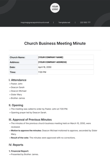 Free Church Business Meeting Minute Template to Edit Online