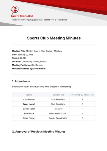 Free Sports Club Meeting Minute Template to Edit Online
