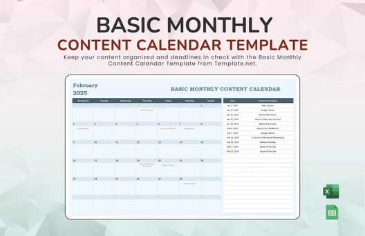 Basic Monthly Content Calendar Template