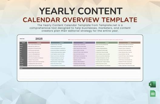 Yearly Content Calendar Overview Template