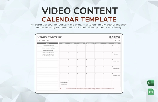 Video Content Calendar Template