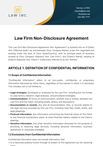 Free Law Firm Non-Disclosure Agreement Template to Edit Online