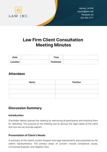 Free Law Firm Client Consultation Meeting Minutes Template to Edit Online