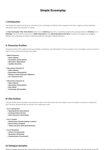 Free Simple Screenplay Template to Edit Online