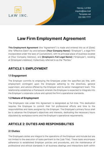 Free Law Firm Employment Agreement Template to Edit Online