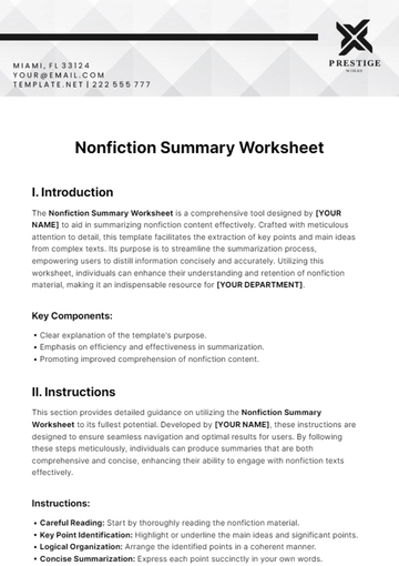 Free Nonfiction Summary Worksheet Template to Edit Online
