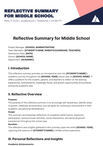 Free Reflective Summary for Middle School Template to Edit Online