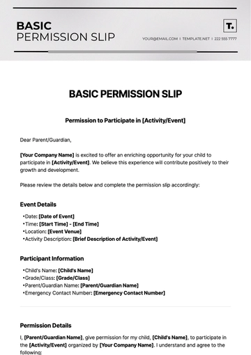 Free Basic Permission Slip Template to Edit Online