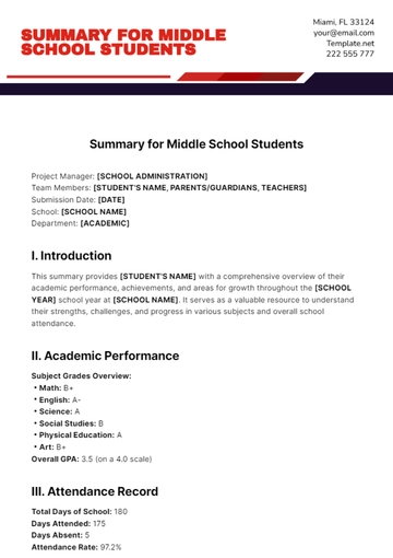 Free Summary for Middle School Students Template to Edit Online