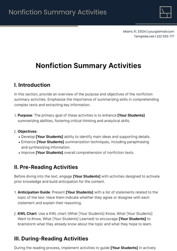 Free Nonfiction Summary Activities Template to Edit Online