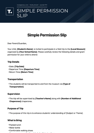Free Simple Permission Slip Template to Edit Online