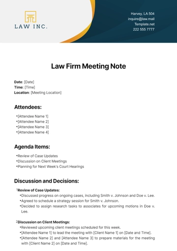Free Law Firm Meeting Note Template to Edit Online